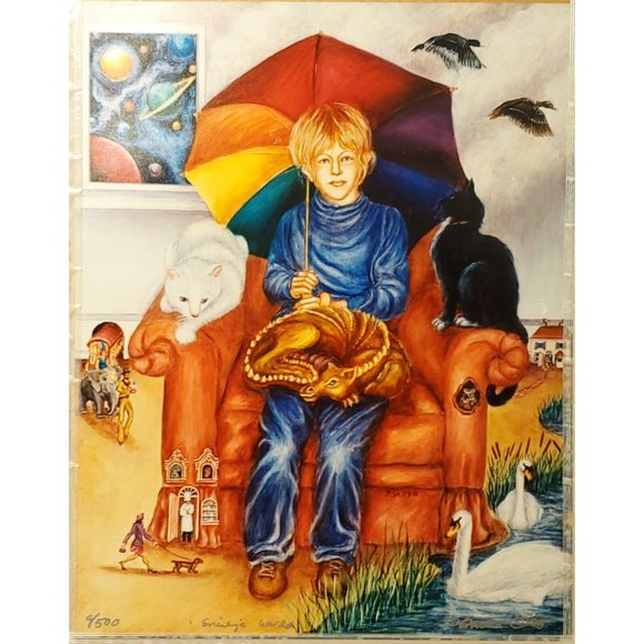 Denise Satter art print Emily's World 9/500 SIGNED numbered cats dragon 1998